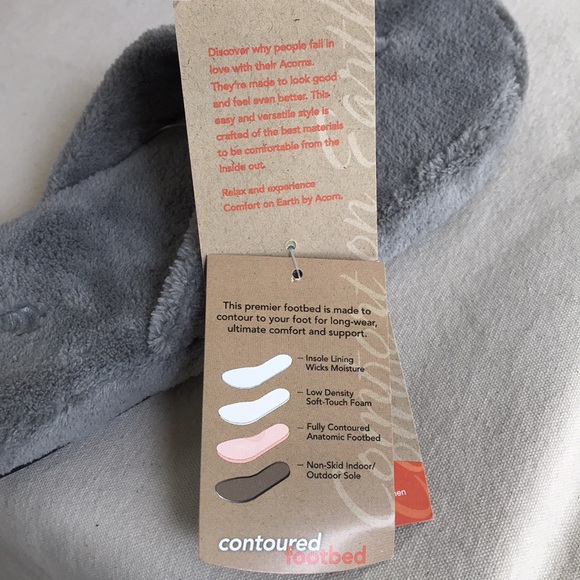 NWT Acorn Spa Thong sz 8 grey. Memory Foam comfort. Machine wash Ease. Non slip - Picture 4 of 6